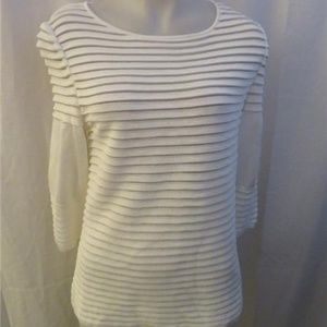 ST. JOHN WHITE HORIZONTAL KNIT  TOP M